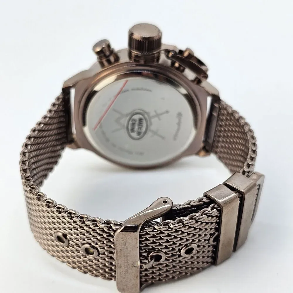 KONIGSWERK Men's Watch 45MM Large Case Black Dial‎ Brown Mesh Bands New Battery